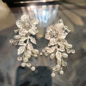 Clip On Pierced Rhinestone Flower Bridal Earrings